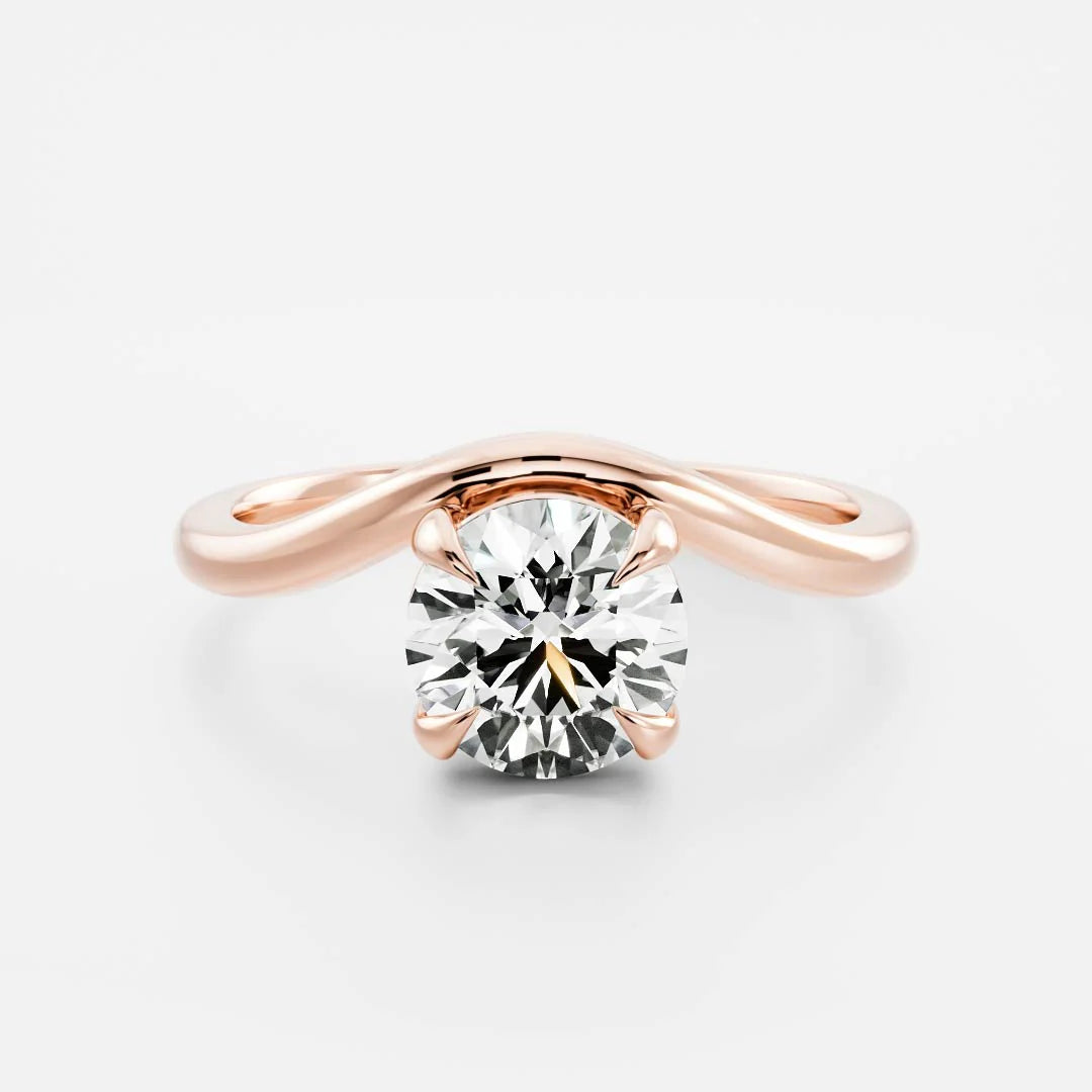 1.0CT East West Round Cut Lab Grown Diamond Curved Solitaire Engagement Ring