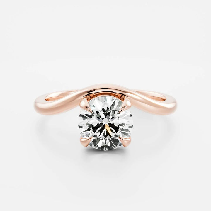 1.0CT East West Round Cut Lab Grown Diamond Curved Solitaire Engagement Ring