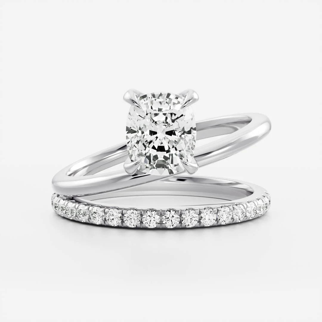 2.0ct Cushion Cut Diamond Double Band Pave Unique Engagement Ring
