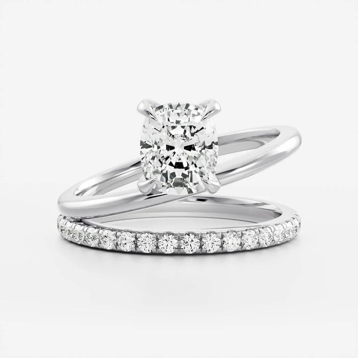 2.0ct Cushion Cut Diamond Double Band Pave Unique Engagement Ring