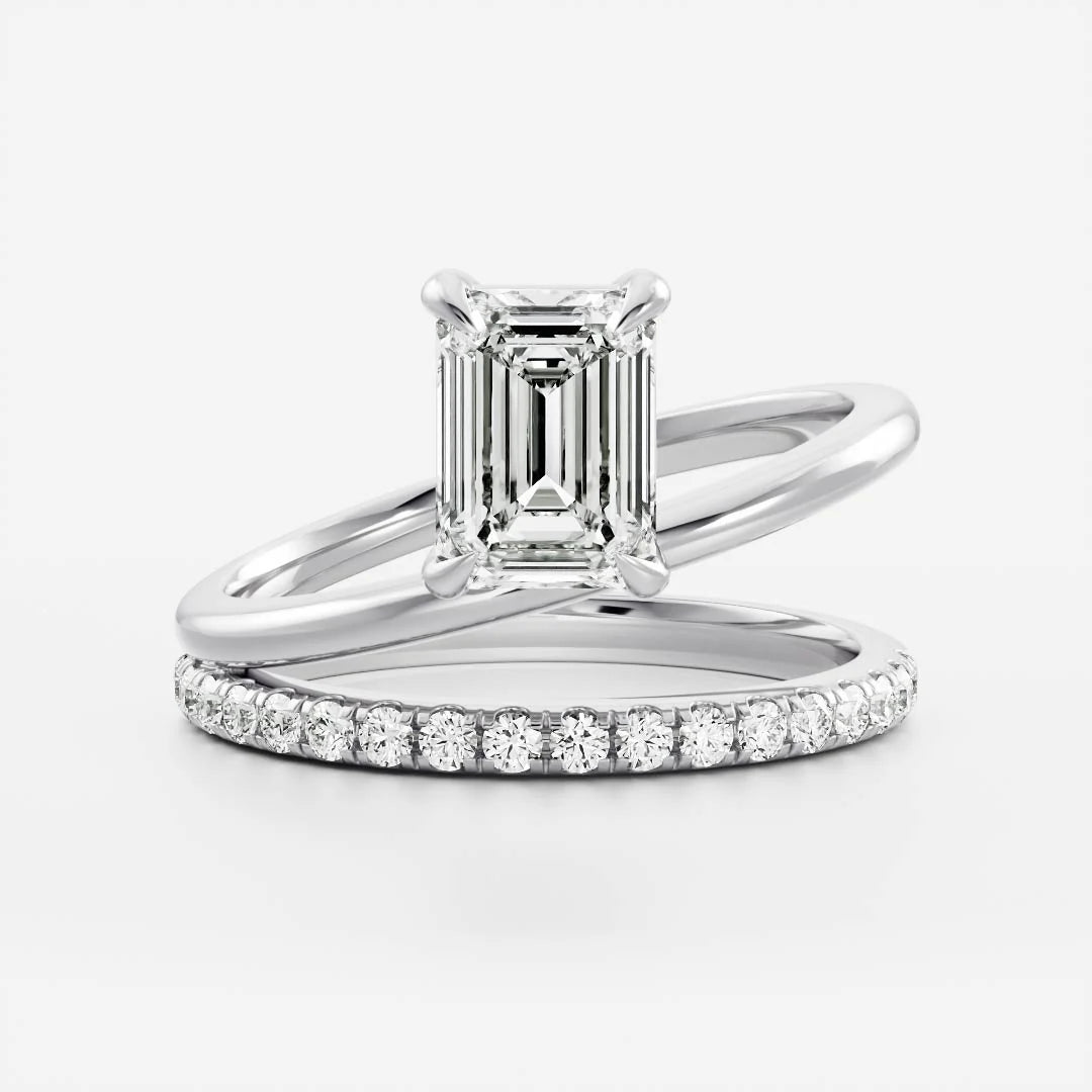 2.0ct Emerald Cut Diamond Double Band Pave Unique Engagement Ring