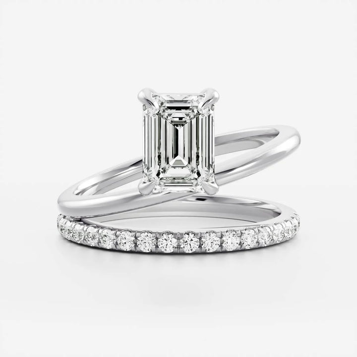 2.0ct Emerald Cut Diamond Double Band Pave Unique Engagement Ring
