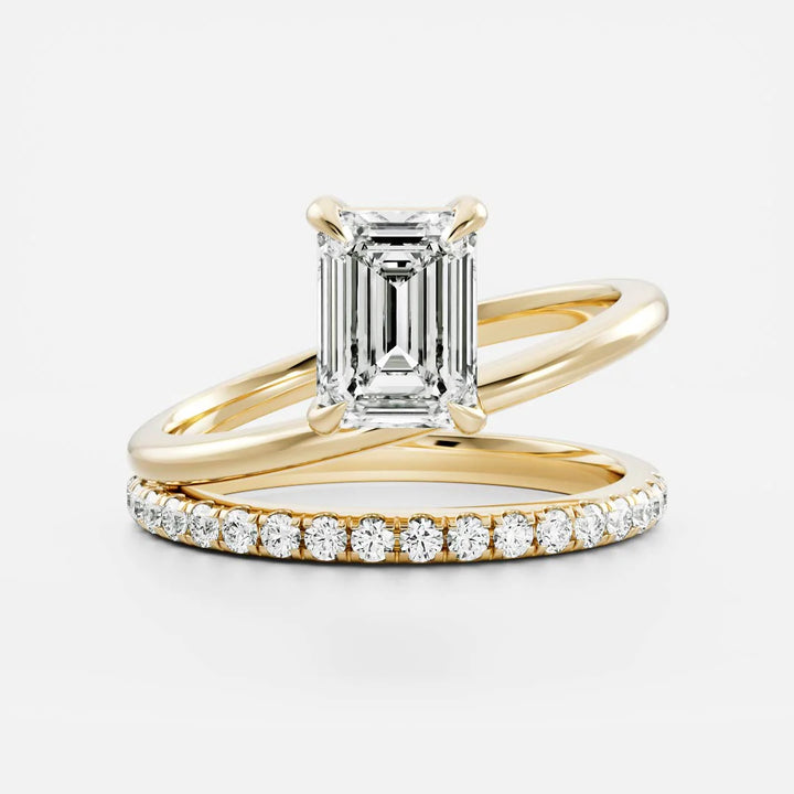 2.0ct Emerald Cut Diamond Double Band Pave Unique Engagement Ring
