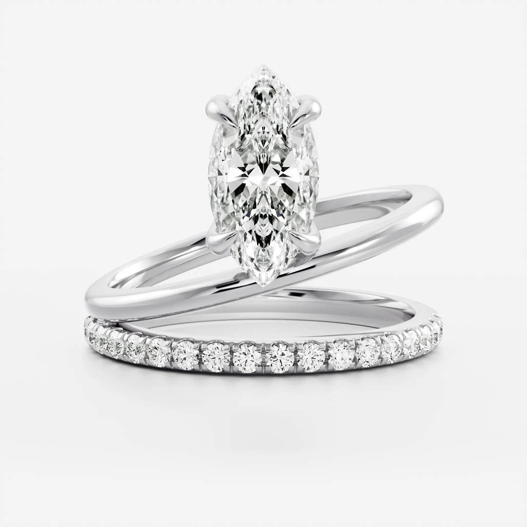 2.0ct Marquise Cut Diamond Double Band Pave Unique Engagement Ring