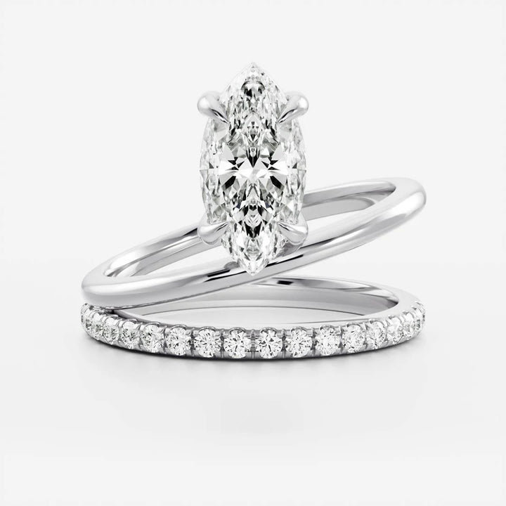 2.0ct Marquise Cut Diamond Double Band Pave Unique Engagement Ring