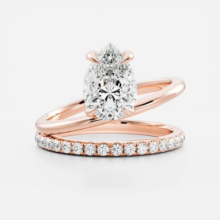 2.0ct Pear Cut Diamond Double Band Pave Unique Engagement Ring