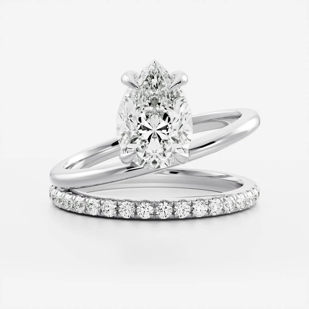 2.0ct Pear Cut Diamond Double Band Pave Unique Engagement Ring