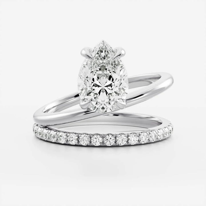 2.0ct Pear Cut Diamond Double Band Pave Unique Engagement Ring