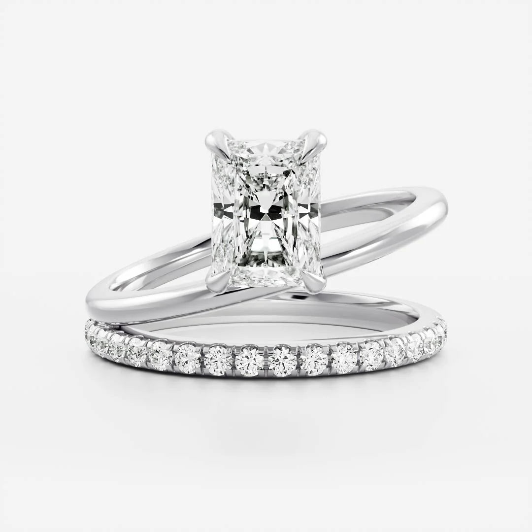 2.0ct Radiant Cut Diamond Double Band Pave Unique Engagement Ring