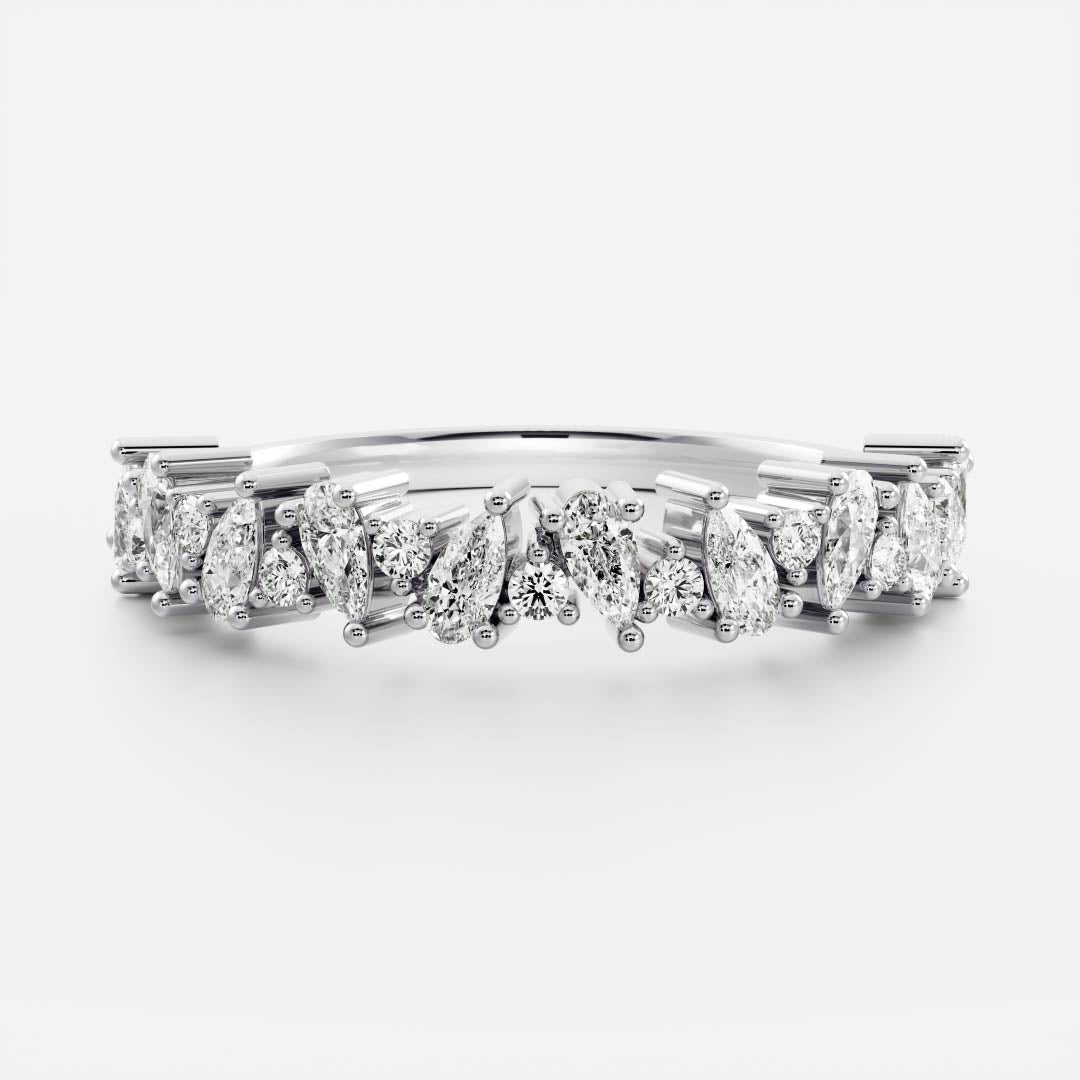 Pear & Round E/VS2 CVD Diamond Cluster Gold Wedding Band