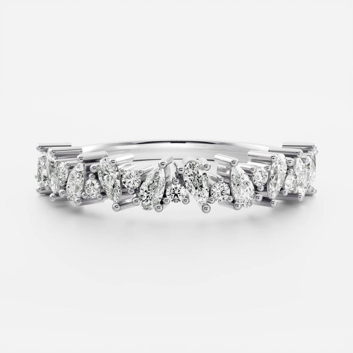 Pear & Round E/VS2 CVD Diamond Cluster Gold Wedding Band