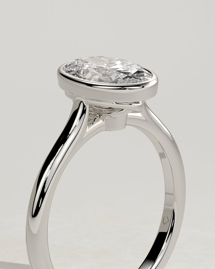 oval bezel engagement ring F VS2 lab grown diamond solitaire ring