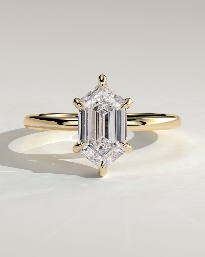 Two-carat hexagon engagement ring