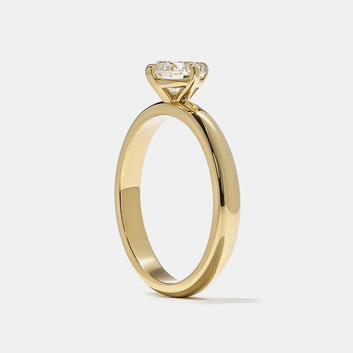 Round cut CVD lab grown diamond cigar band solitaire engagement ring designed for USA bridal modern statement style