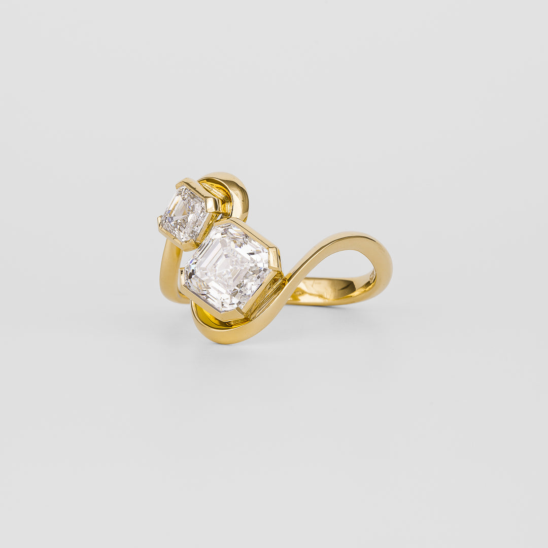 unique asscher cut engagement ring two stone bypass style