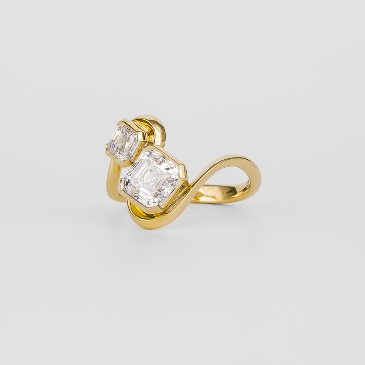 unique asscher cut engagement ring two stone bypass style