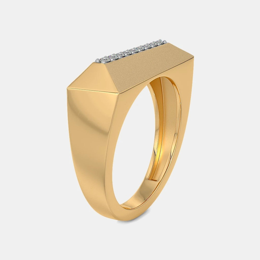 14K Yellow Gold Round Lab Grown Diamond Unique Men's Ring