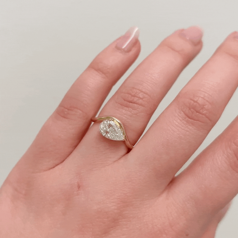 1.0ct Pear Cut East West Curved Unique Diamond Engagement Ring