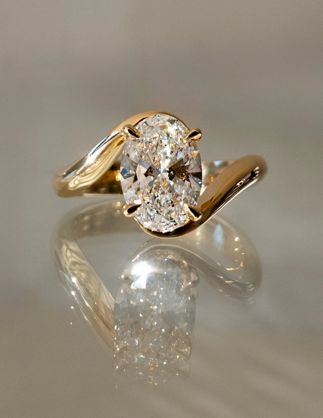 1.50CT-2.50CT Oval CVD Diamond Tension Style Engagement Ring With Matching Classic Band