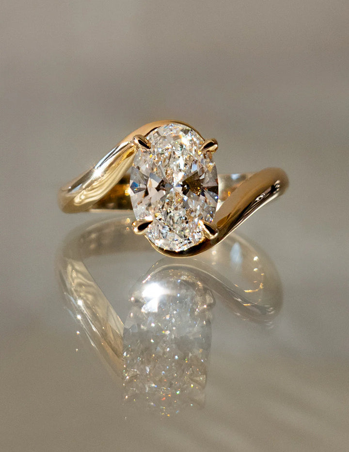 1.50CT-2.50CT Oval CVD Diamond Tension Style Engagement Ring With Matching Classic Band