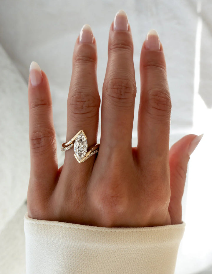 2.0CT Marquise Lab Grown Diamond Bypass Half Bezel Engagement Ring With Matching Band
