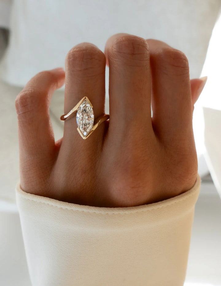 2.0CT Marquise Lab Grown Diamond Bypass Half Bezel Engagement Ring With Matching Band