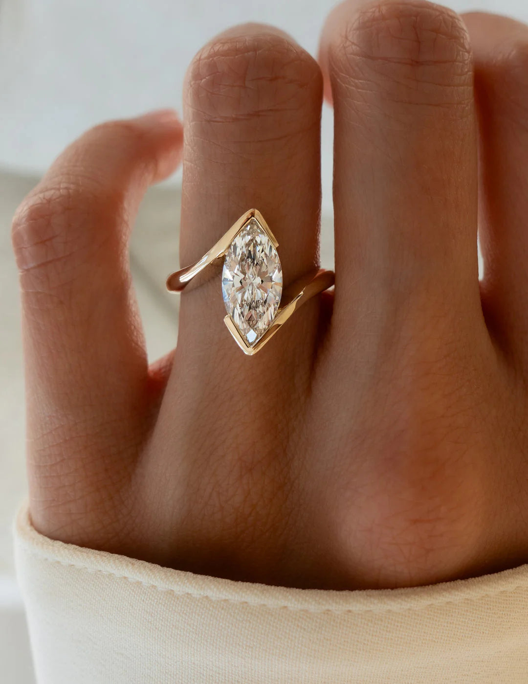 2.0CT Marquise Lab Grown Diamond Bypass Half Bezel Engagement Ring With Matching Band