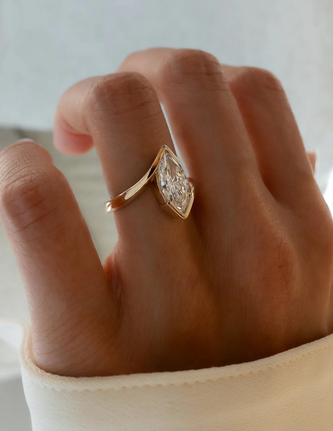 2.0CT Marquise Lab Grown Diamond Bypass Half Bezel Engagement Ring With Matching Band