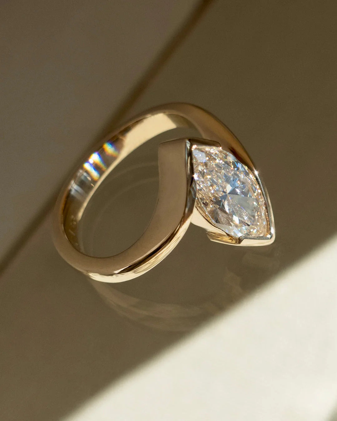 2.0CT Marquise Lab Grown Diamond Bypass Half Bezel Engagement Ring With Matching Band