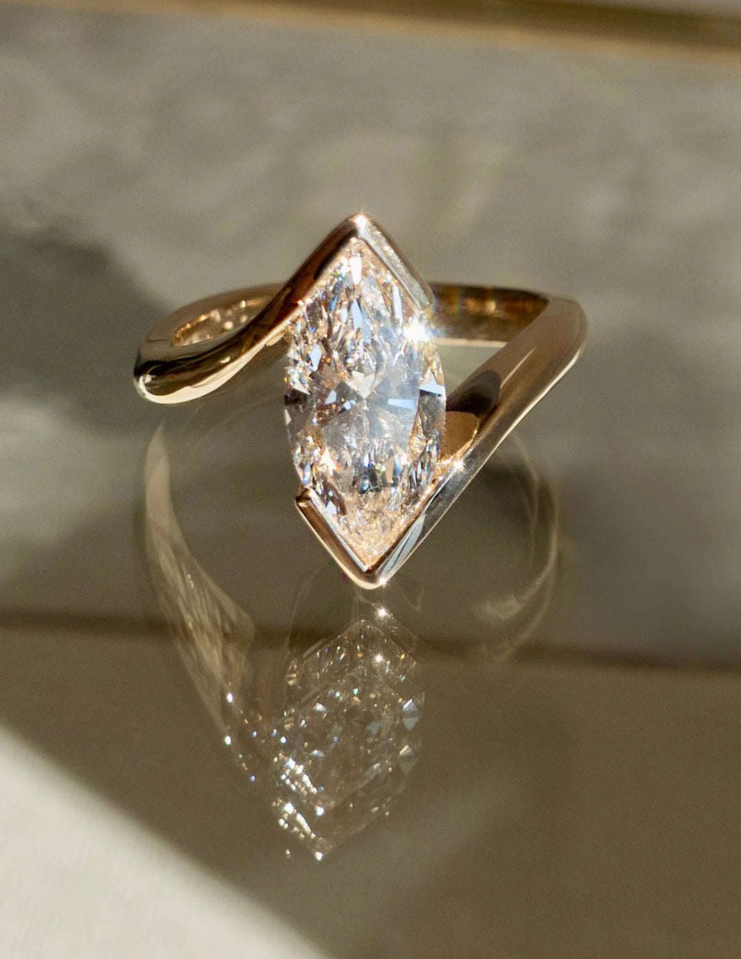 2.0CT Marquise Lab Grown Diamond Bypass Half Bezel Engagement Ring With Matching Band