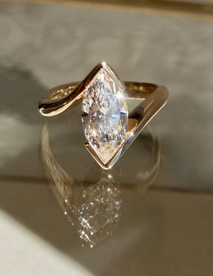 2.0CT Marquise Lab Grown Diamond Bypass Half Bezel Engagement Ring With Matching Band