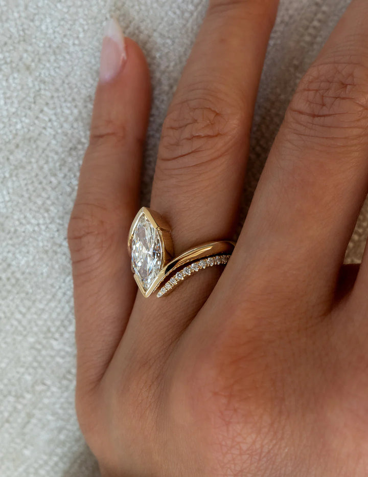 2.0CT Marquise Lab Grown Diamond Bypass Half Bezel Engagement Ring With Matching Band