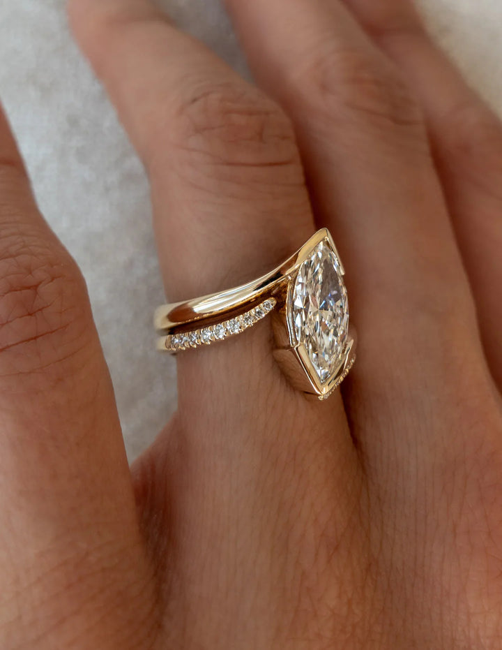 2.0CT Marquise Lab Grown Diamond Bypass Half Bezel Engagement Ring With Matching Band