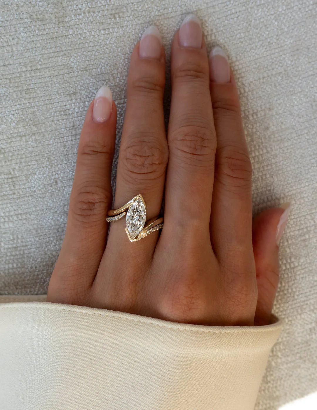 2.0CT Marquise Lab Grown Diamond Bypass Half Bezel Engagement Ring With Matching Band