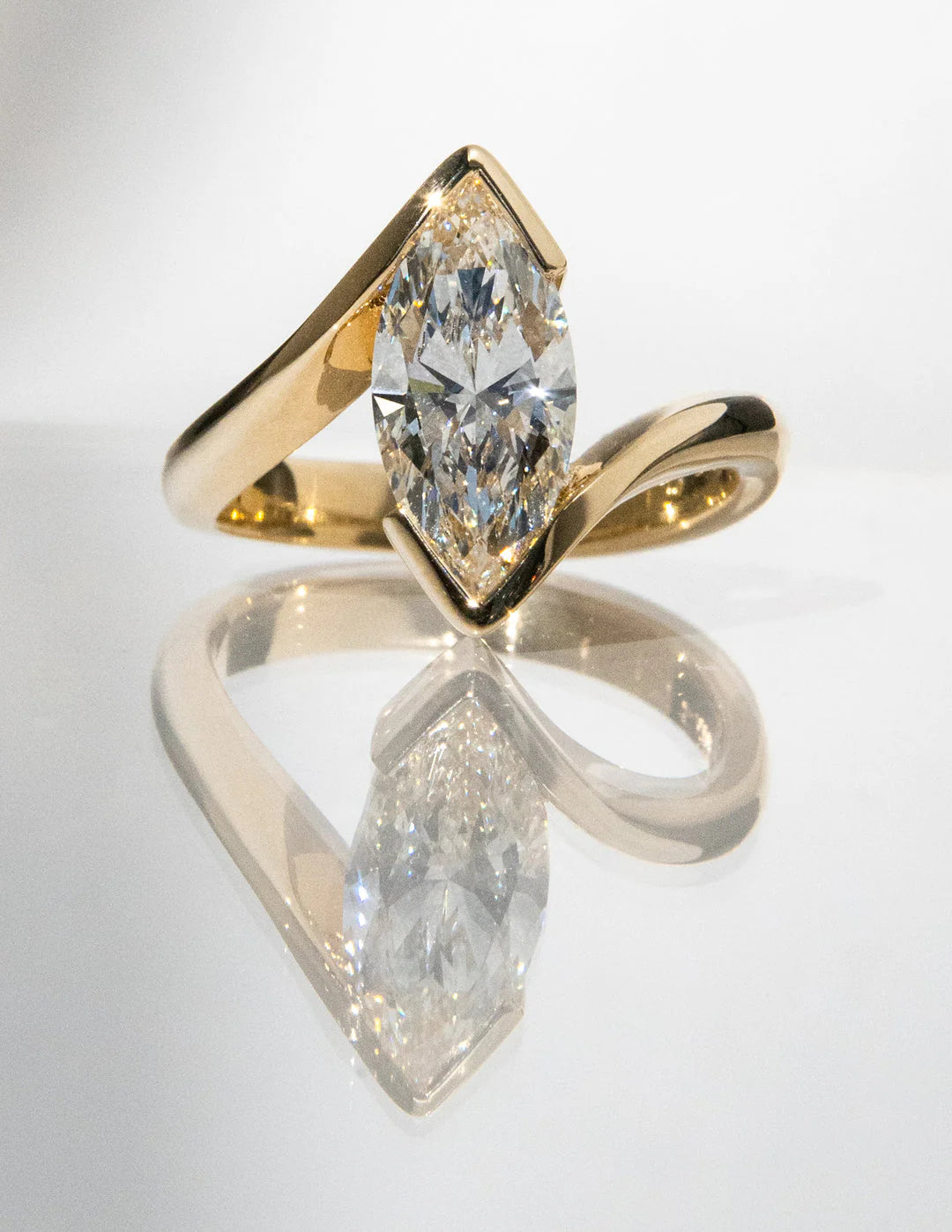 2.0CT Marquise Lab Grown Diamond Bypass Half Bezel Engagement Ring With Matching Band