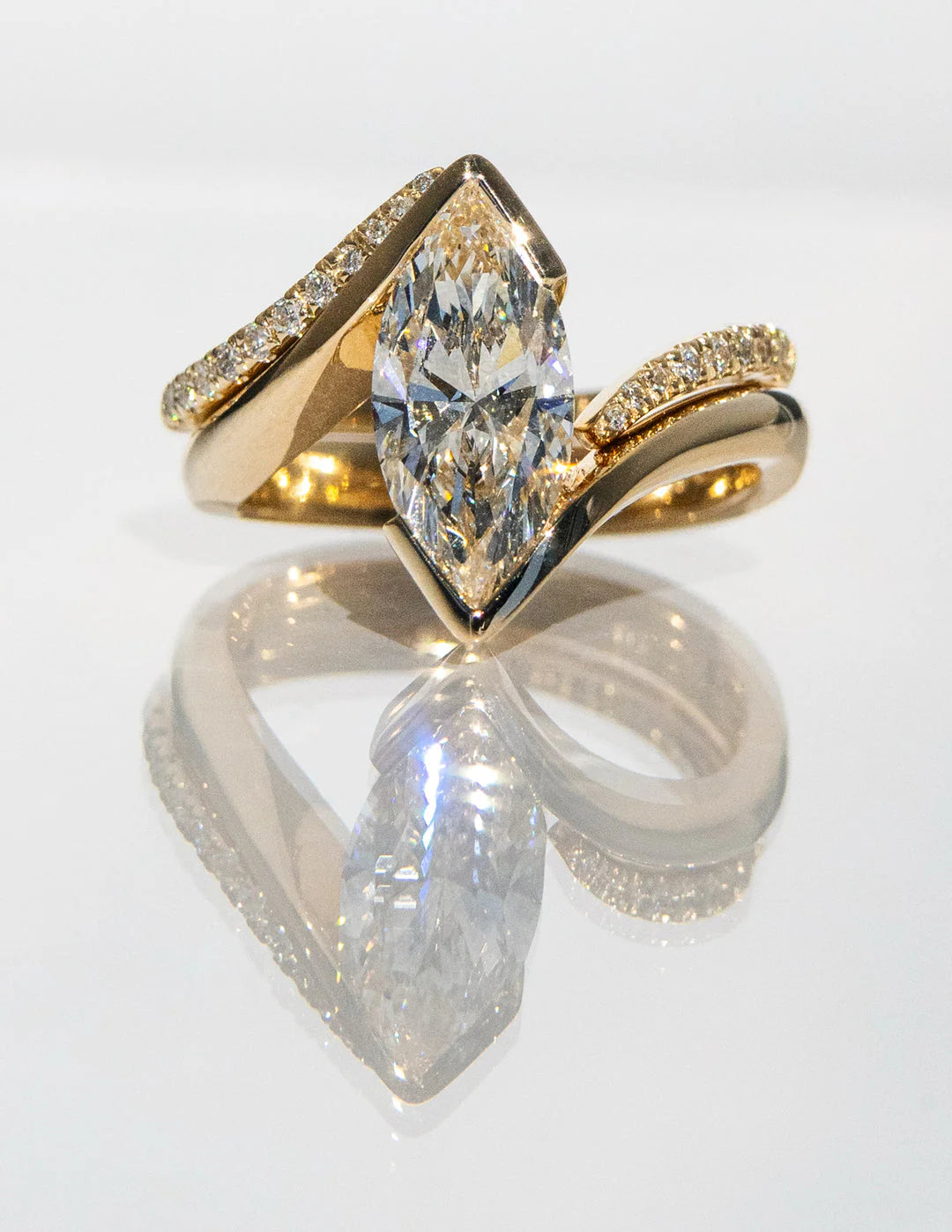 2.0CT Marquise Lab Grown Diamond Bypass Half Bezel Engagement Ring With Matching Band