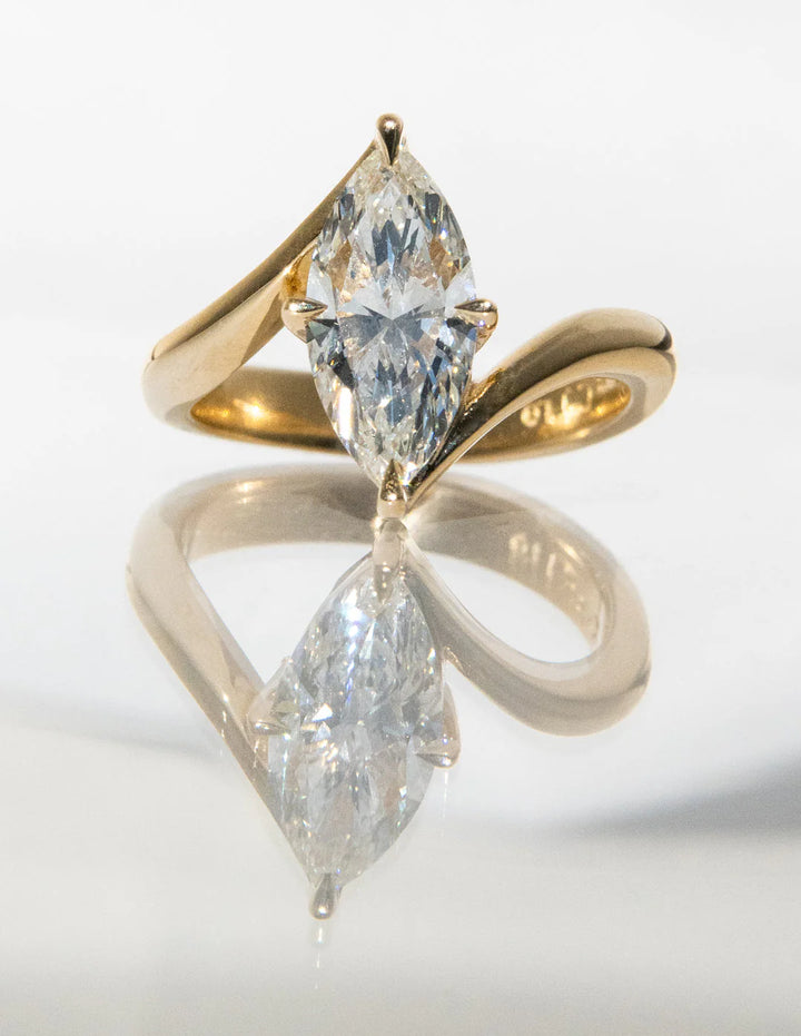 2.0CT Marquise E/VS CVD Diamond Bypass Unique Engagement Ring With Curved Band