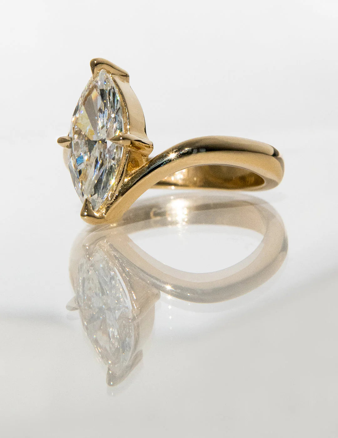 2.0CT Marquise E/VS CVD Diamond Bypass Unique Engagement Ring With Curved Band