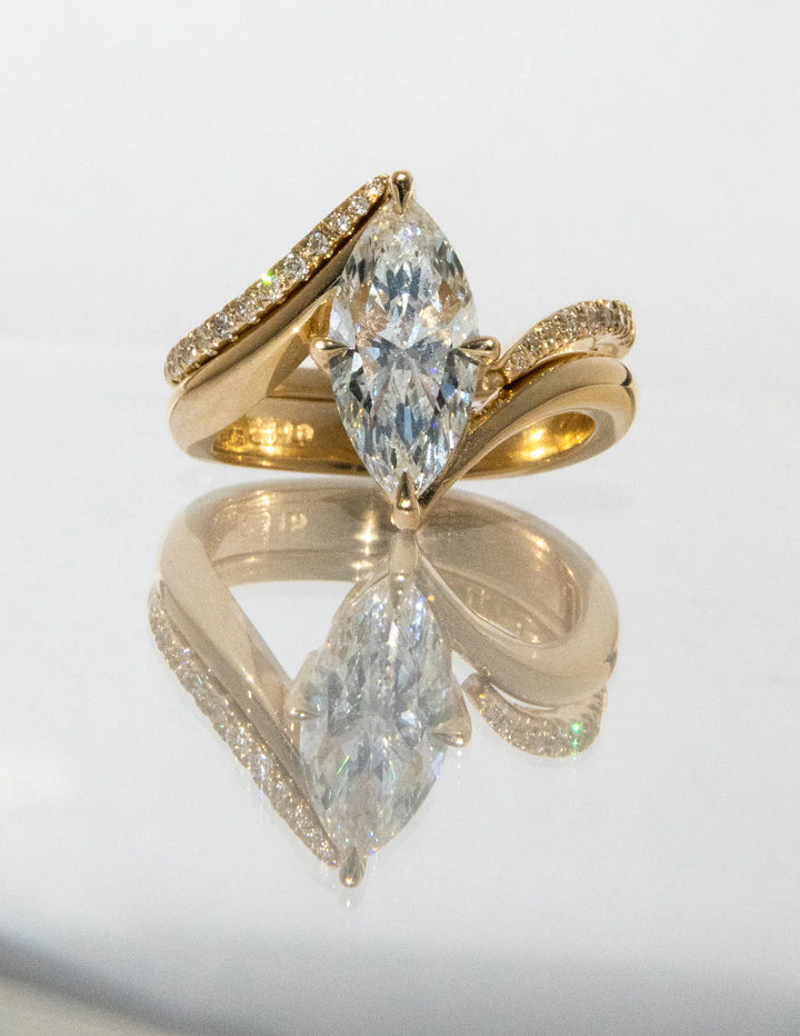 2.0CT Marquise E/VS CVD Diamond Bypass Unique Engagement Ring With Curved Band
