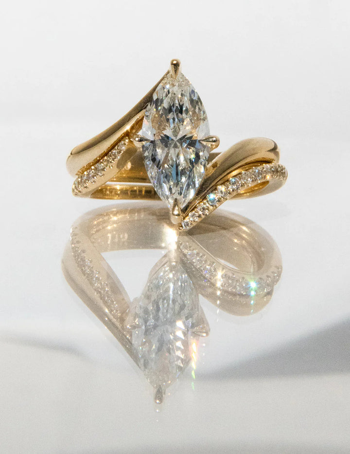 2.0CT Marquise E/VS CVD Diamond Bypass Unique Engagement Ring With Curved Band