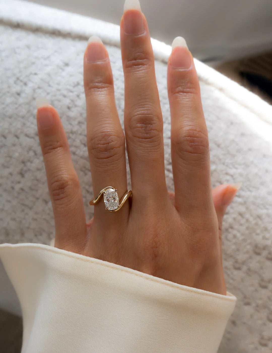 1.50CT Elongated Cushion E\VS CVD Diamond Bypass Engagement Ring With Matching Classic Band