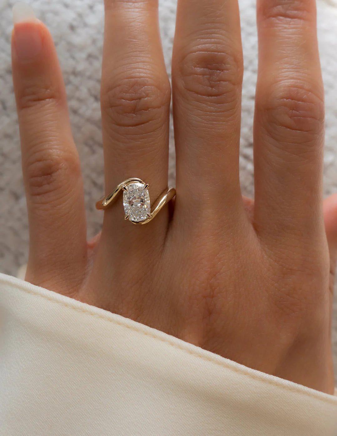1.50CT Elongated Cushion E\VS CVD Diamond Bypass Engagement Ring With Matching Classic Band