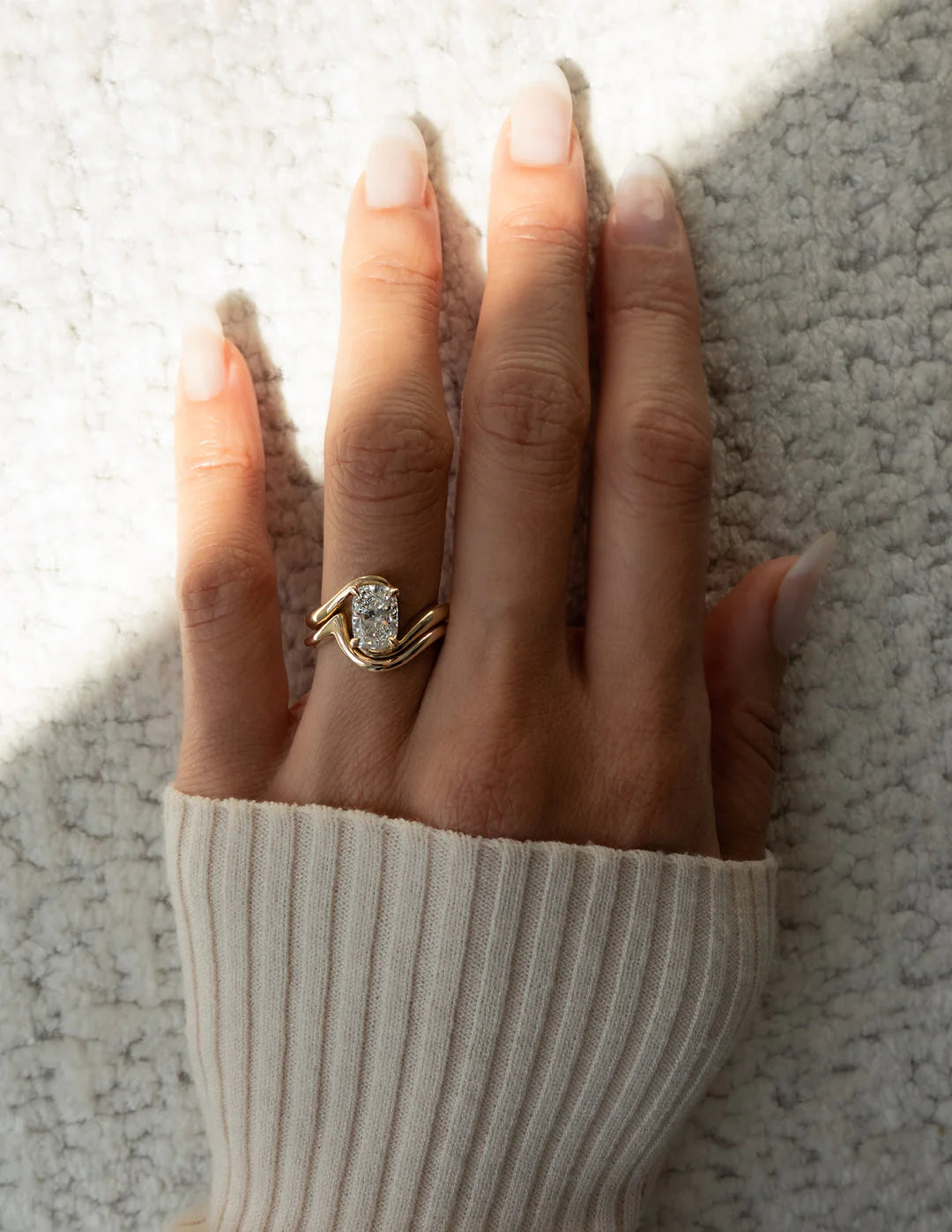 1.50CT Elongated Cushion E\VS CVD Diamond Bypass Engagement Ring With Matching Classic Band