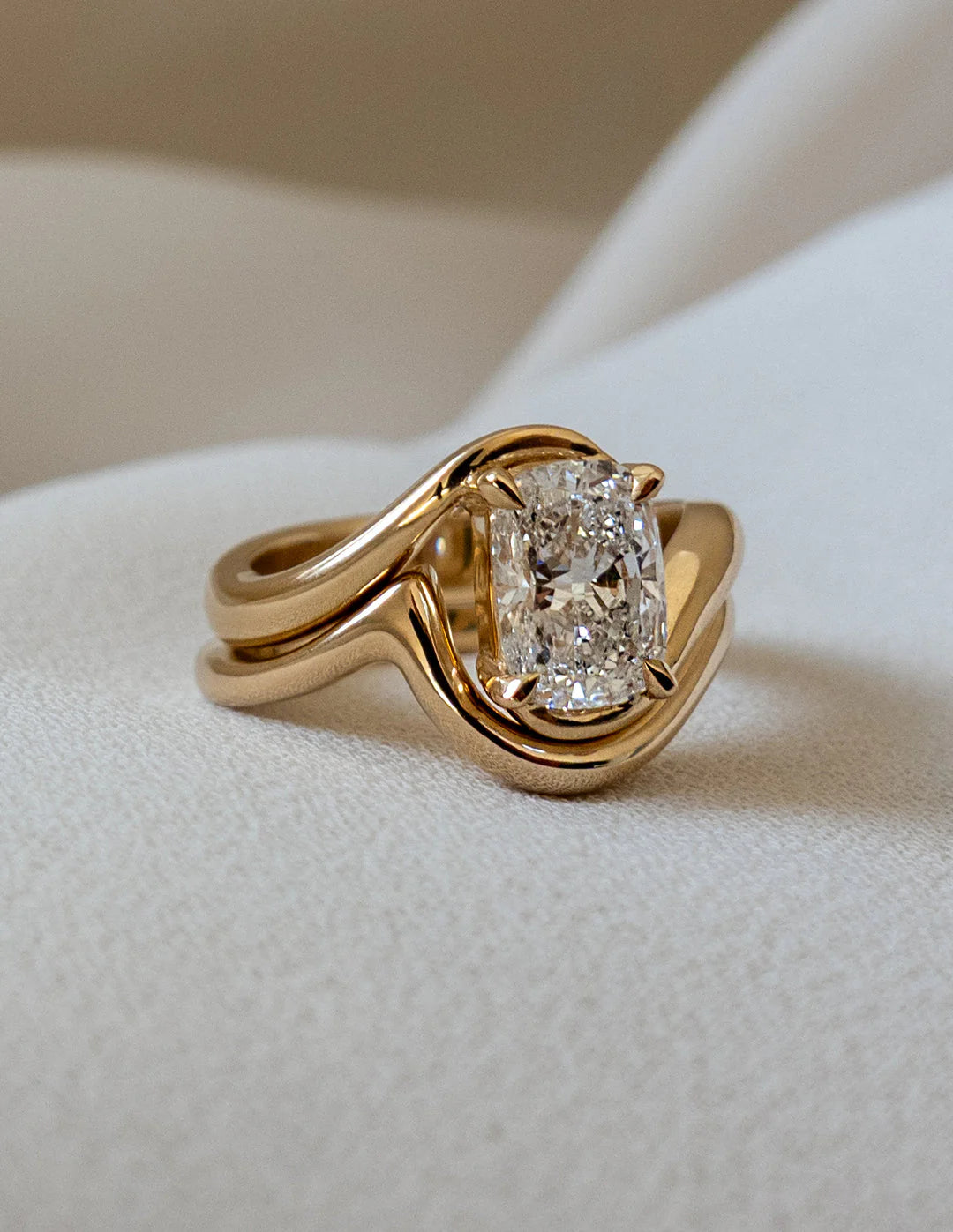 1.50CT Elongated Cushion E\VS CVD Diamond Bypass Engagement Ring With Matching Classic Band