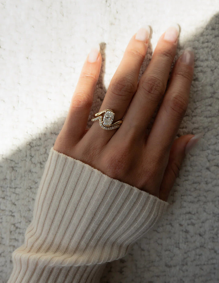 1.50CT Elongated Cushion E/VS Lab Grown Diamond Bypass Engagement Ring With Matching Curved Band