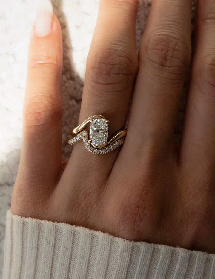 1.50CT Elongated Cushion E/VS Lab Grown Diamond Bypass Engagement Ring With Matching Curved Band