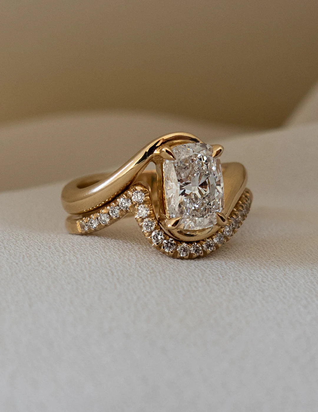 1.50CT Elongated Cushion E/VS Lab Grown Diamond Bypass Engagement Ring With Matching Curved Band