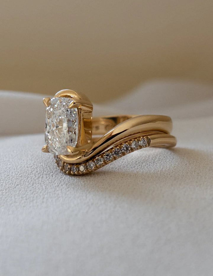 1.50CT Elongated Cushion E/VS Lab Grown Diamond Bypass Engagement Ring With Matching Curved Band