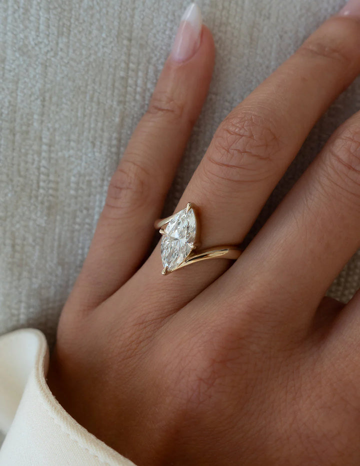 2.0CT Marquise E/VS CVD Diamond Bypass Unique Engagement Ring With Curved Band
