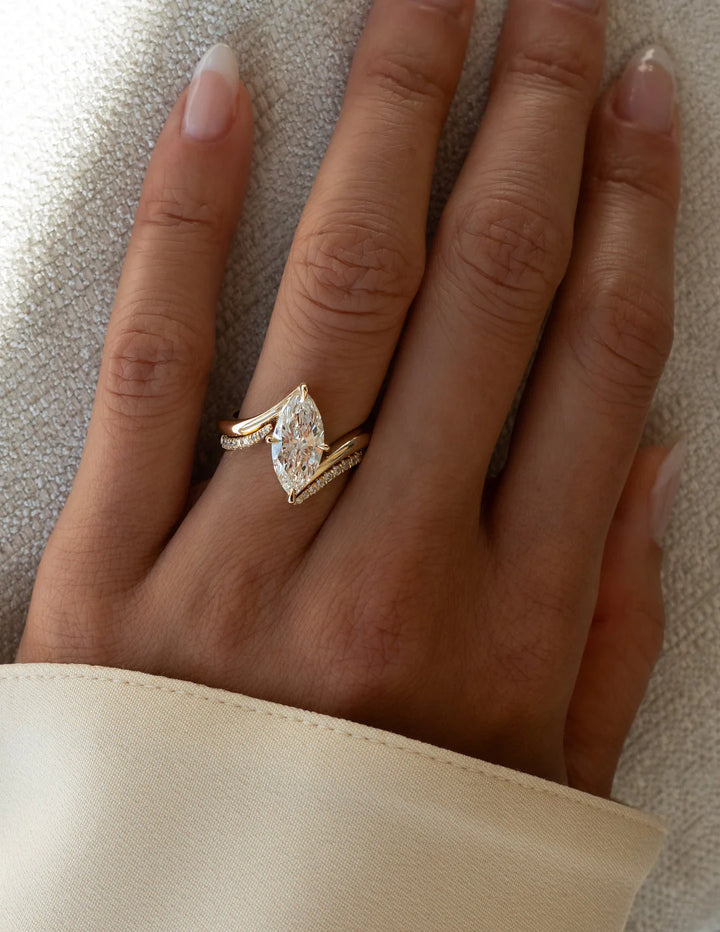 2.0CT Marquise E/VS CVD Diamond Bypass Unique Engagement Ring With Curved Band